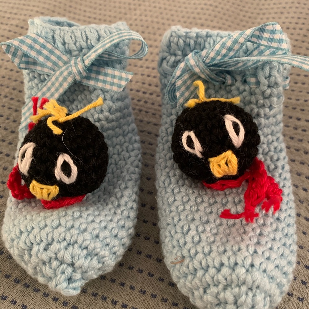 Knitted Penguin Rattle Booties